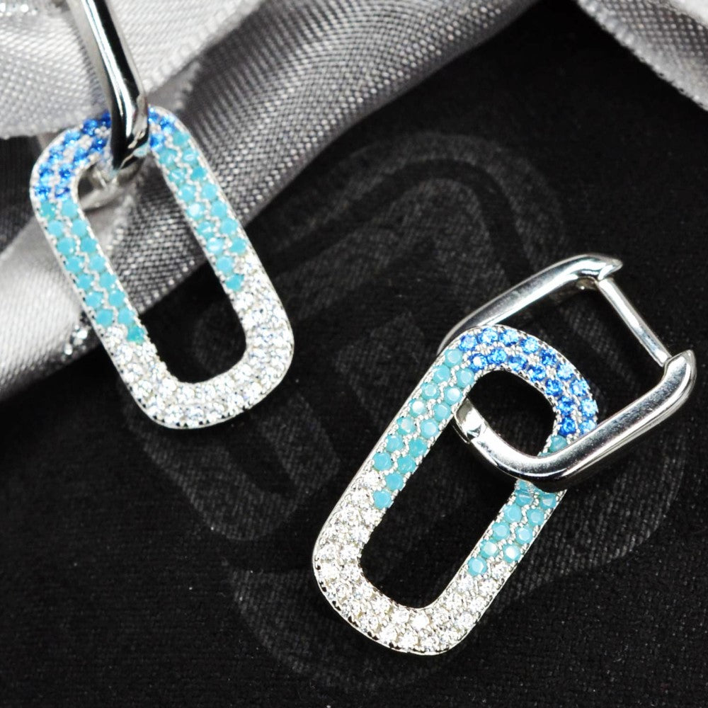 27mm Platinum Plated Baby Blue Oval Cute 925 Sterling Silver Earrings w/ Cubic Zirconia by Mc9vn