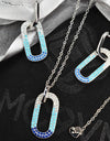 50cm Platinum Plated Blue Oval W/ CZ 925 Sterling Silver Pendant w/ Adjustable Chain Necklace by Mc9vn