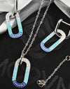 50cm Platinum Plated Blue Oval W/ CZ 925 Sterling Silver Pendant w/ Adjustable Chain Necklace by Mc9vn