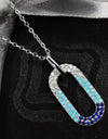 50cm Platinum Plated Blue Oval W/ CZ 925 Sterling Silver Pendant w/ Adjustable Chain Necklace by Mc9vn