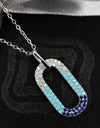 50cm Platinum Plated Blue Oval W/ CZ 925 Sterling Silver Pendant w/ Adjustable Chain Necklace by Mc9vn