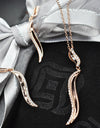 14K Rose Gold Plated Wavy 925 Sterling Silver Pendant Chain Necklace with Cubic Zirconia