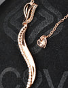 14K Rose Gold Plated Wavy 925 Sterling Silver Pendant Chain Necklace with Cubic Zirconia