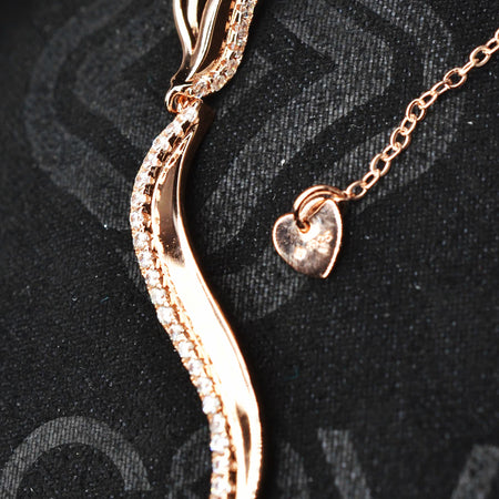 14K Rose Gold Plated Wavy 925 Sterling Silver Pendant Chain Necklace with Cubic Zirconia