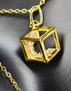 14K Yellow Gold Plated 925 Sterling Silver Open Cube Pendant Adjustable Chain Necklace w/ Pink Cubic Zirconia by Mc9vn | Gift for Her |