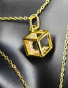 14K Yellow Gold Plated 925 Sterling Silver Open Cube Pendant Adjustable Chain Necklace w/ Pink Cubic Zirconia by Mc9vn | Gift for Her |