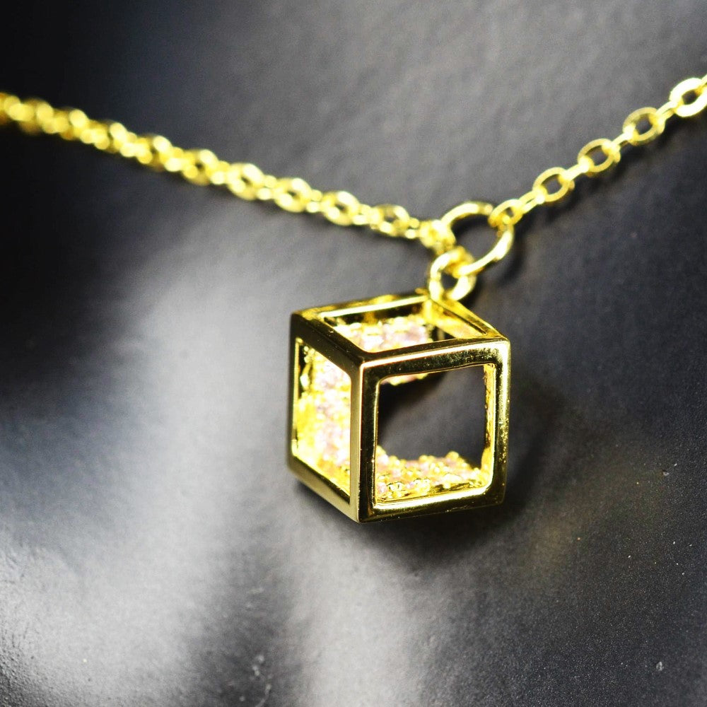 14K Yellow Gold Plated 925 Sterling Silver Open Cube Charm Adjustable Bracelet w/ Pink Cubic Zirconia by Mc9vn |Gift for Her | Ship from US|