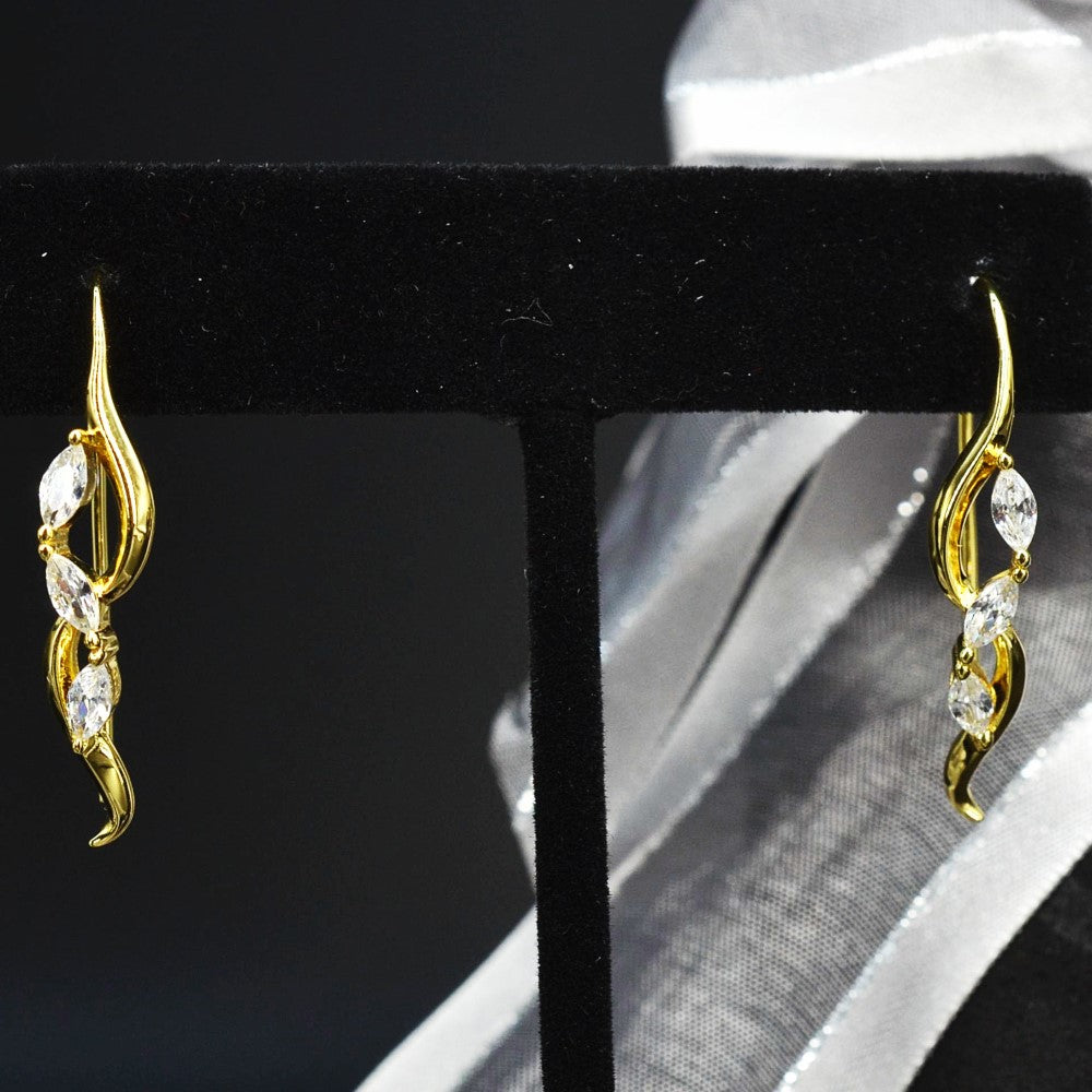 925 Sterling Silver 14K Gold Plated Dangling Twisted Motif Earrings with Marquise Cubic Zirconia by Mc9vn | Gift for Her | Ship from US |