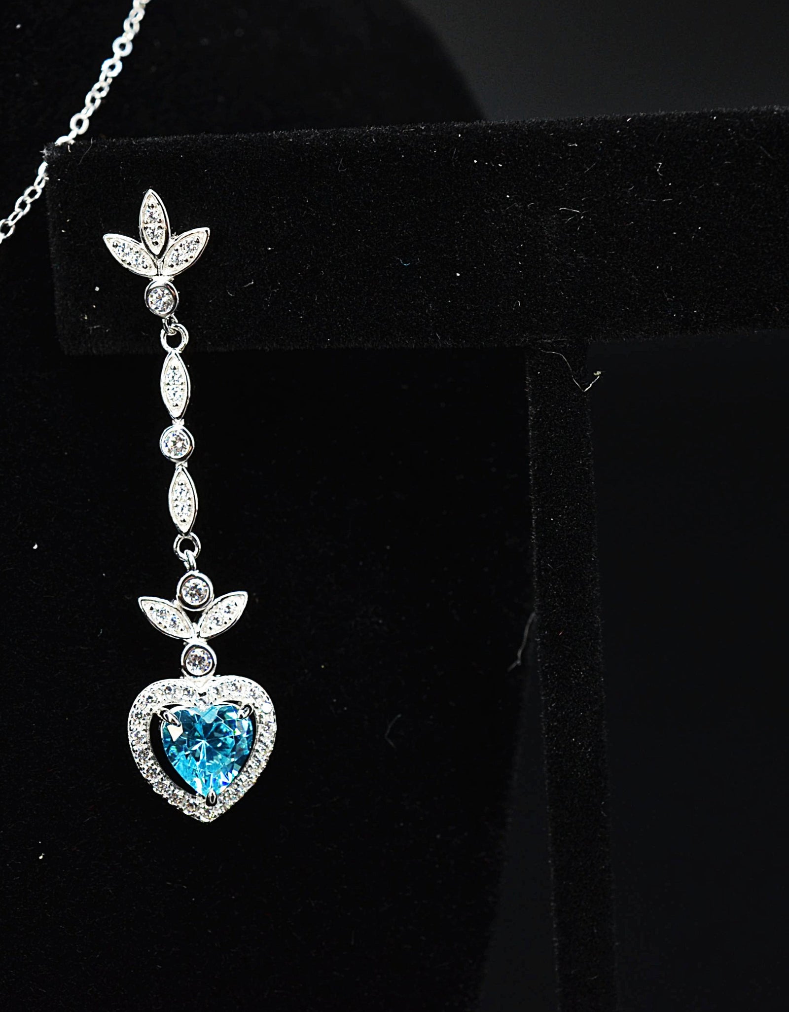 Heart Shaped 925 Sterling Silver Blue Cubic Zirconia Platinum Plated Pendant Adjustable Chain Necklace by Mc9vn | Gift for Her |