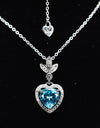 Heart Shaped 925 Sterling Silver Blue Cubic Zirconia Platinum Plated Pendant Adjustable Chain Necklace by Mc9vn | Gift for Her |