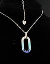 50cm Platinum Plated Blue Oval W/ CZ 925 Sterling Silver Pendant w/ Adjustable Chain Necklace by Mc9vn