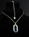 50cm Platinum Plated Blue Oval W/ CZ 925 Sterling Silver Pendant w/ Adjustable Chain Necklace by Mc9vn