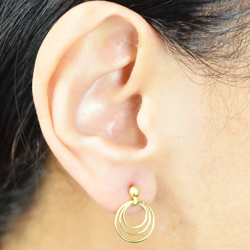 14K Gold Plated 925 Sterling Silver Round Circles Earrings