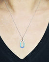 50cm Platinum Plated Blue Oval W/ CZ 925 Sterling Silver Pendant w/ Adjustable Chain Necklace by Mc9vn