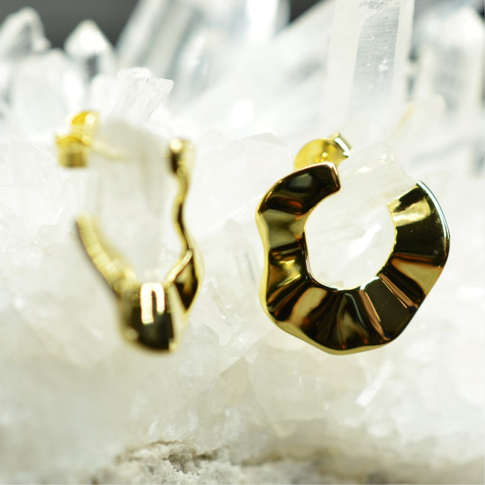 14K Gold Plated 925 Sterling Silver Tribal Wave Stud Earrings