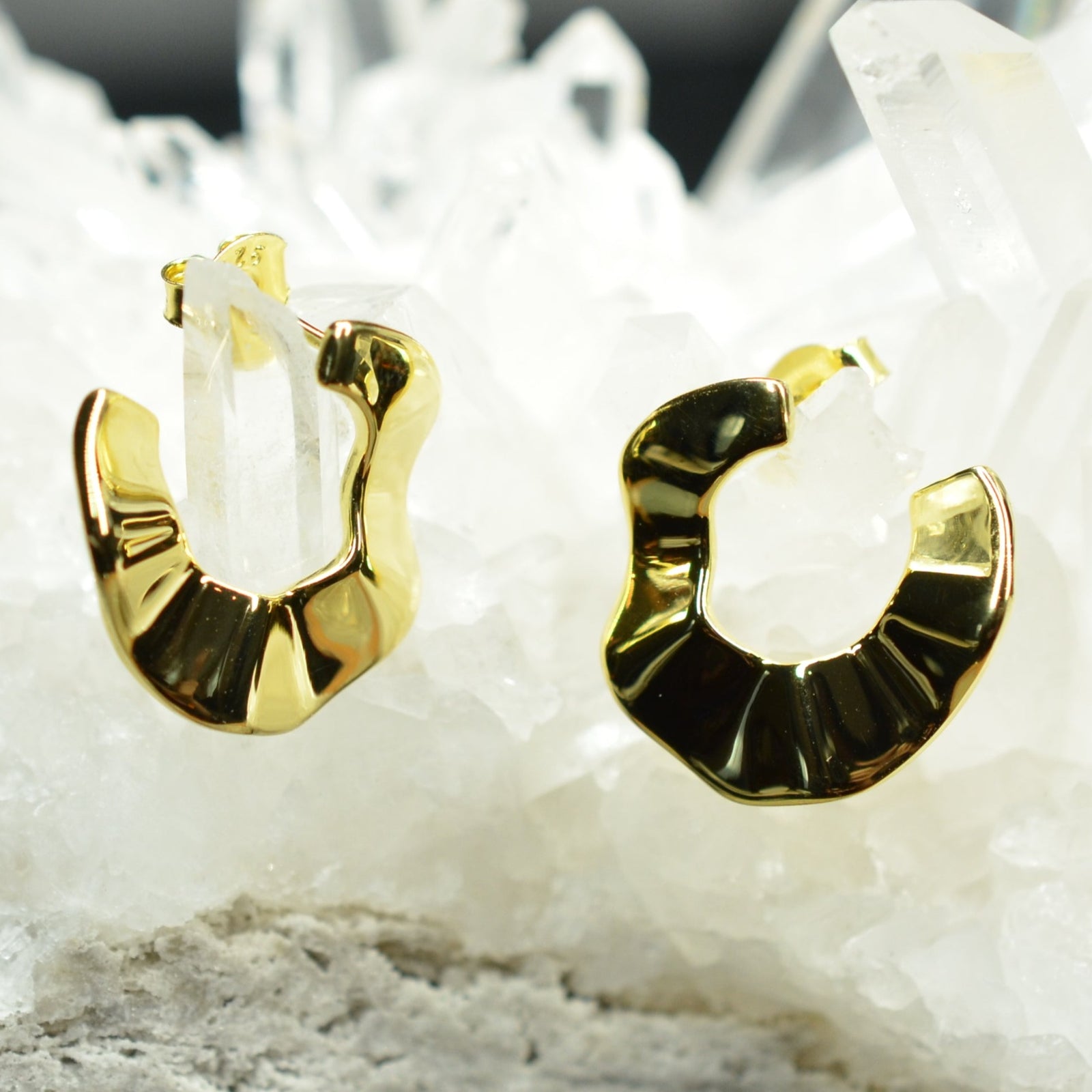 14K Gold Plated 925 Sterling Silver Tribal Wave Stud Earrings