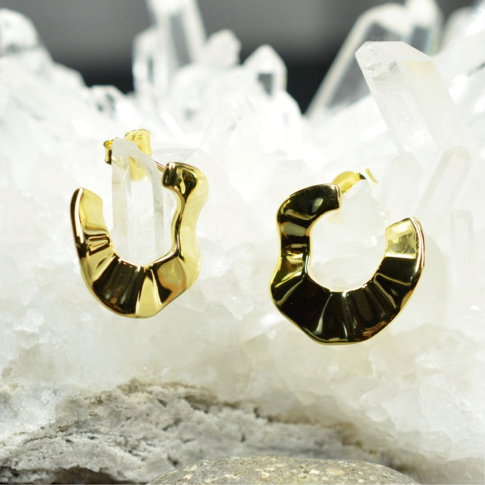 14K Gold Plated 925 Sterling Silver Tribal Wave Stud Earrings