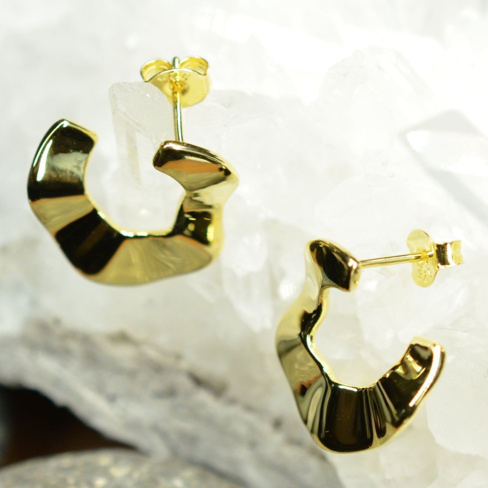 14K Gold Plated 925 Sterling Silver Tribal Wave Stud Earrings