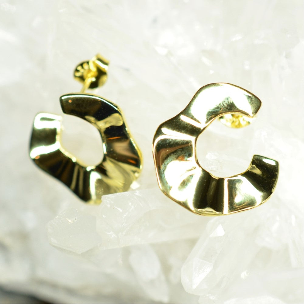 14K Gold Plated 925 Sterling Silver Tribal Wave Stud Earrings