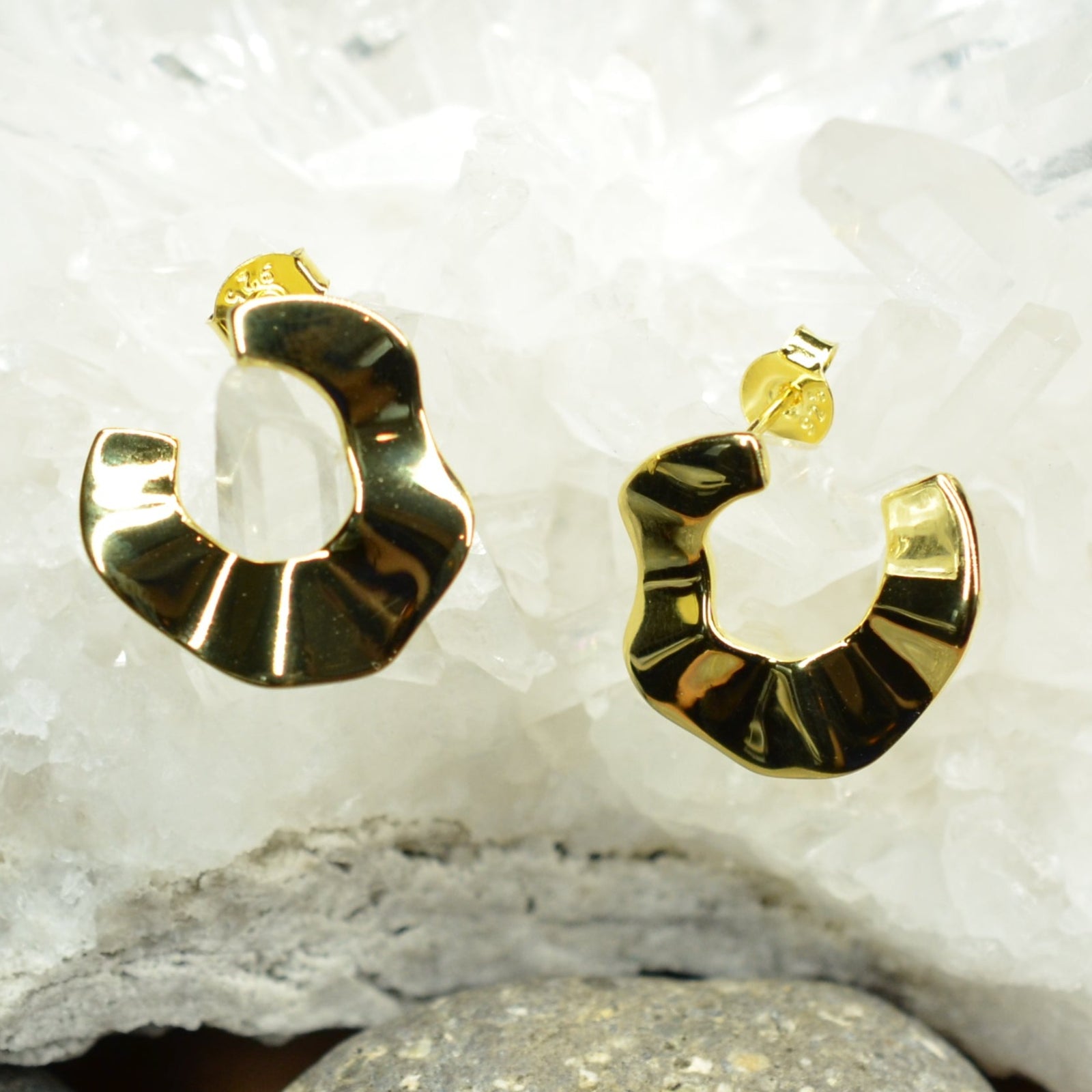 14K Gold Plated 925 Sterling Silver Tribal Wave Stud Earrings