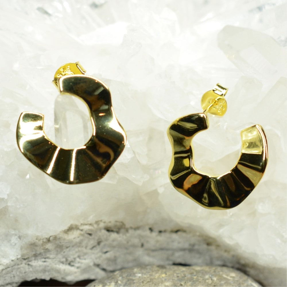 14K Gold Plated 925 Sterling Silver Tribal Wave Stud Earrings