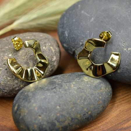 14K Gold Plated 925 Sterling Silver Tribal Wave Stud Earrings