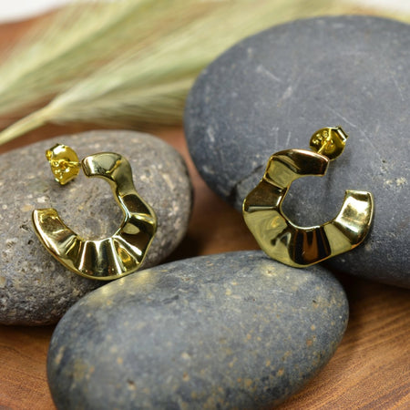 14K Gold Plated 925 Sterling Silver Tribal Wave Stud Earrings