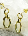 925 Sterling Silver 14K Gold Plated Oval Twisted Rope Earrings