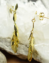 14K Gold Plated Dangling Chandelier Leaf Motif 925 Sterling Silver Earrings