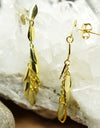 14K Gold Plated Dangling Chandelier Leaf Motif 925 Sterling Silver Earrings