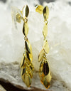 14K Gold Plated Dangling Chandelier Leaf Motif 925 Sterling Silver Earrings