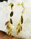 14K Gold Plated Dangling Chandelier Leaf Motif 925 Sterling Silver Earrings