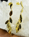 14K Gold Plated Dangling Chandelier Leaf Motif 925 Sterling Silver Earrings