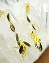 14K Gold Plated Dangling Chandelier Leaf Motif 925 Sterling Silver Earrings