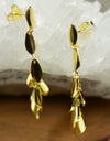 14K Gold Plated Dangling Chandelier Leaf Motif 925 Sterling Silver Earrings