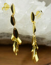 14K Gold Plated Dangling Chandelier Leaf Motif 925 Sterling Silver Earrings