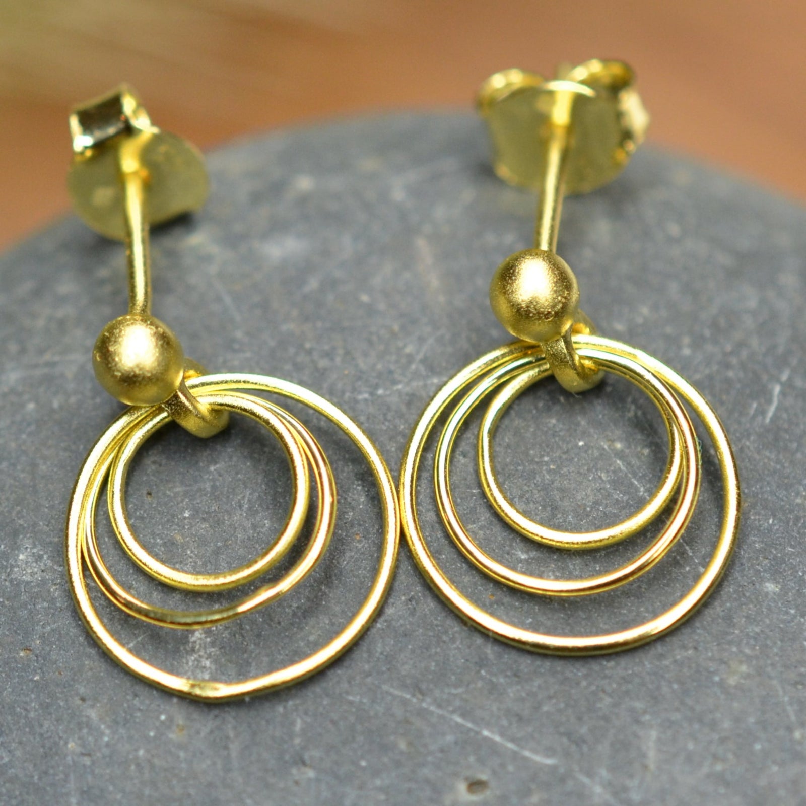 14K Gold Plated 925 Sterling Silver Round Circles Earrings