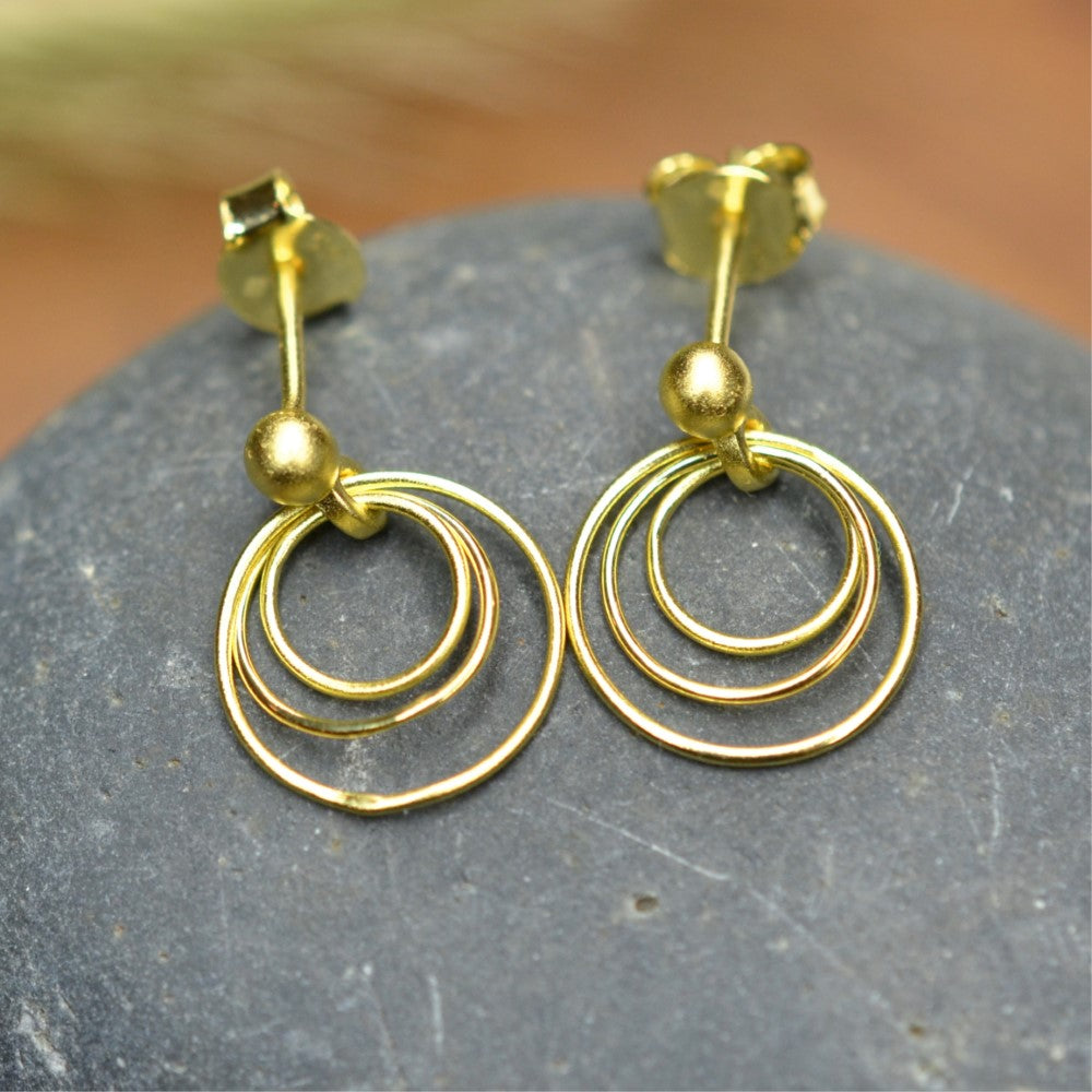 14K Gold Plated 925 Sterling Silver Round Circles Earrings