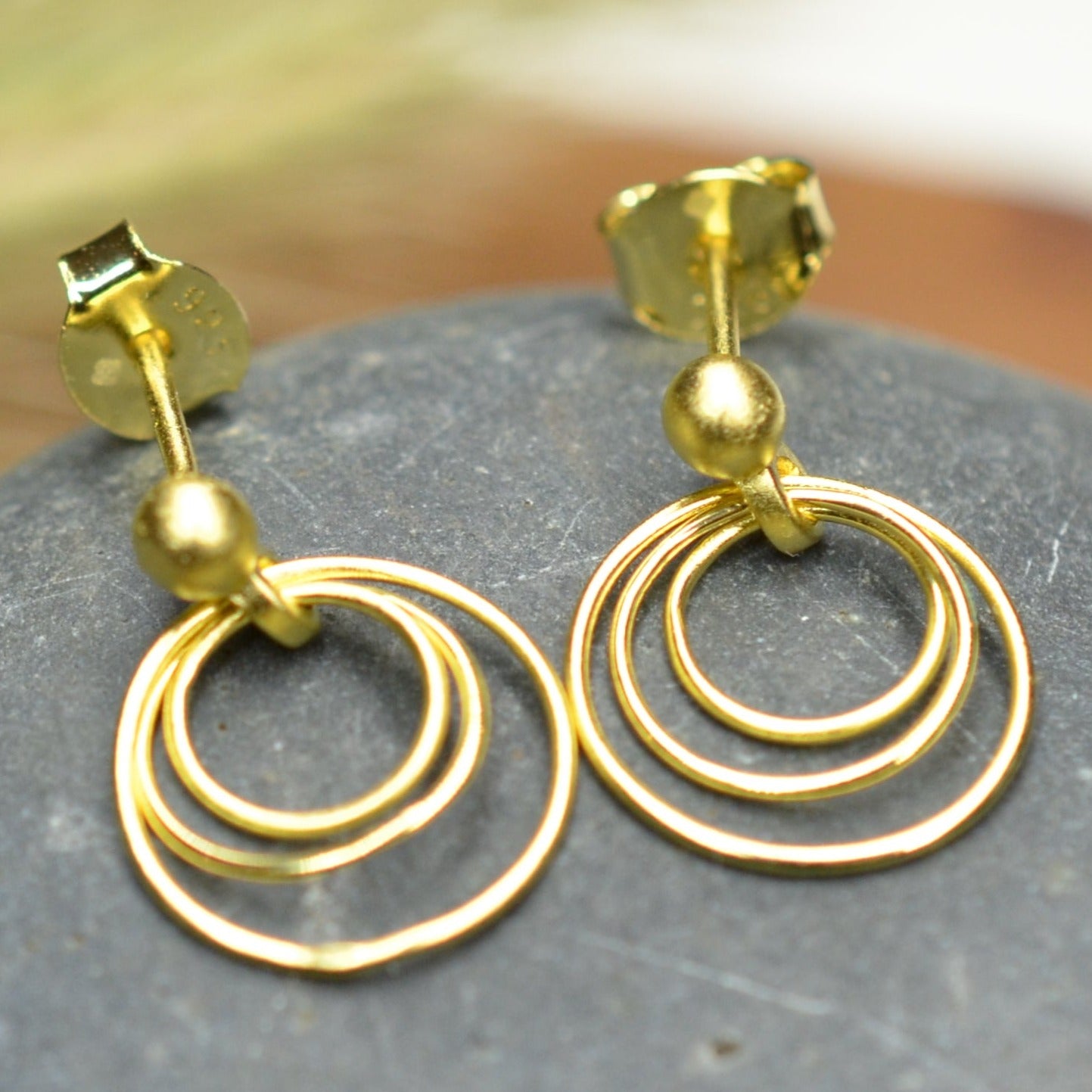 14K Gold Plated 925 Sterling Silver Round Circles Earrings