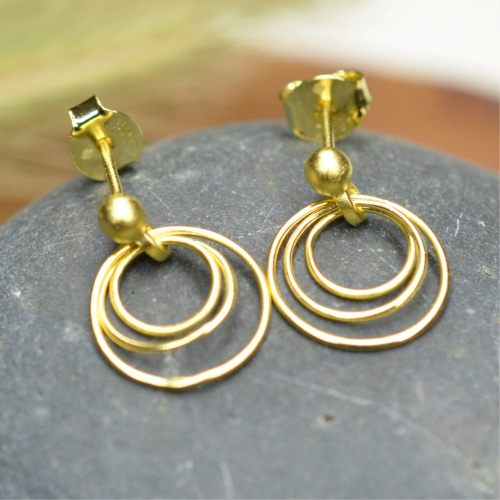 14K Gold Plated 925 Sterling Silver Round Circles Earrings