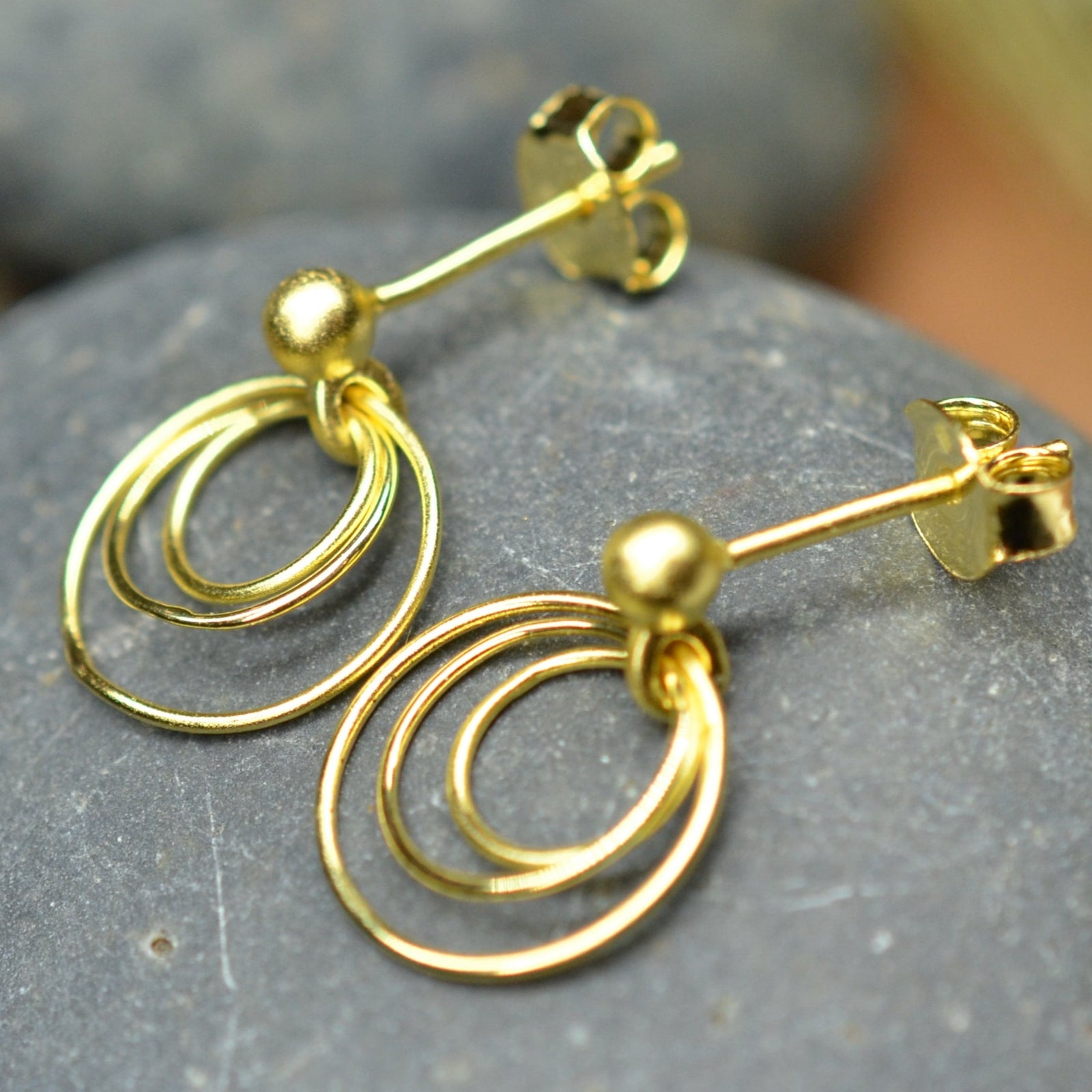 14K Gold Plated 925 Sterling Silver Round Circles Earrings