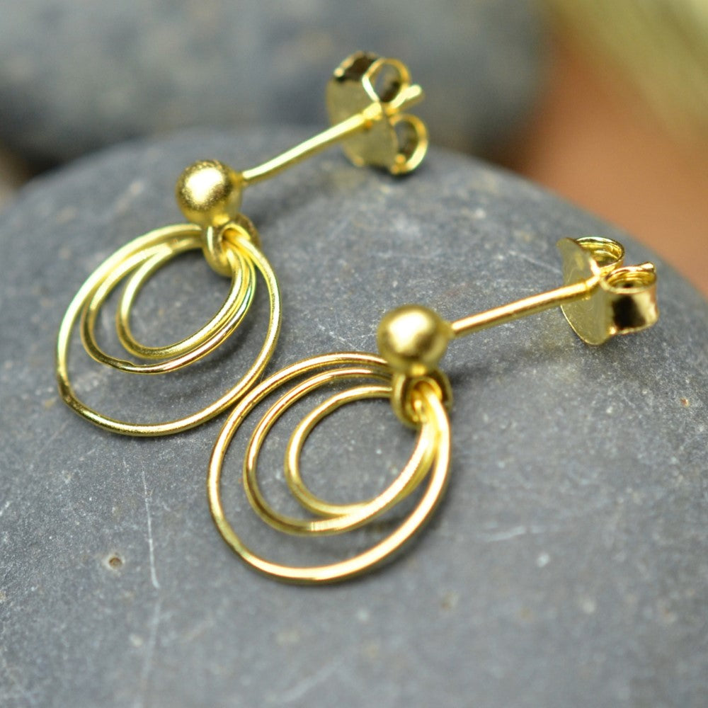 14K Gold Plated 925 Sterling Silver Round Circles Earrings