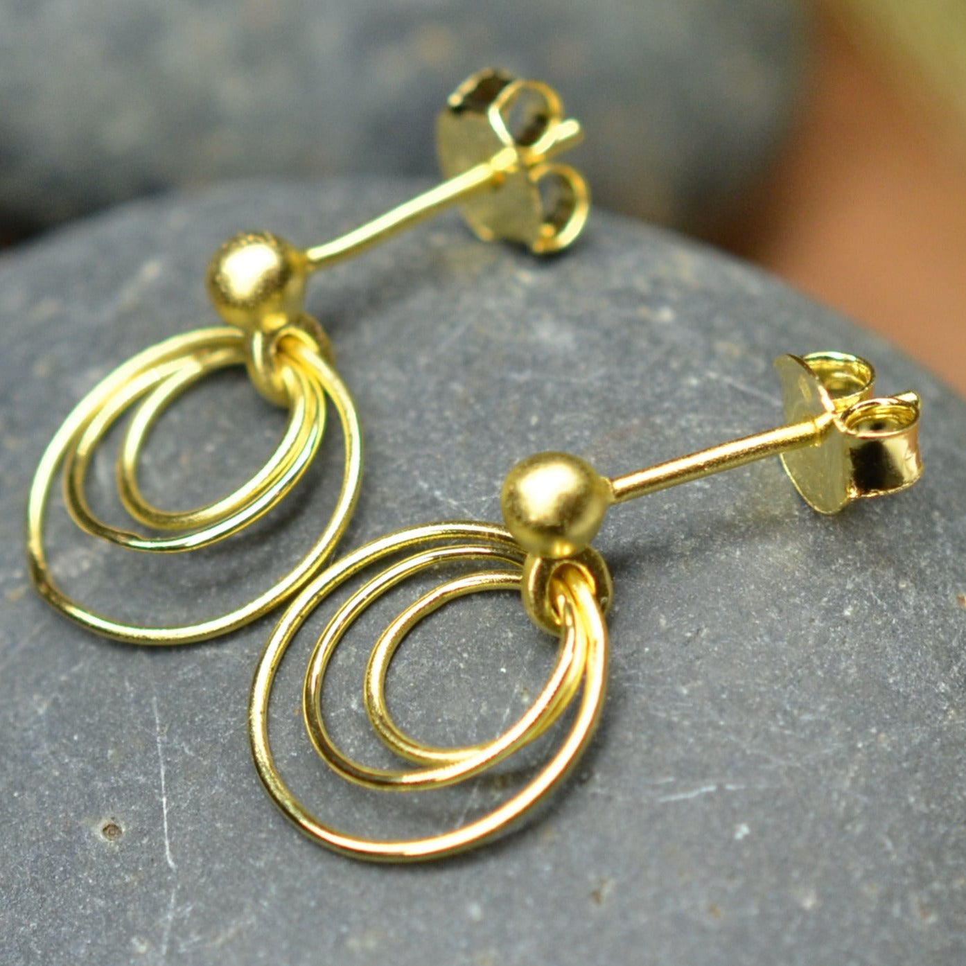 14K Gold Plated 925 Sterling Silver Round Circles Earrings