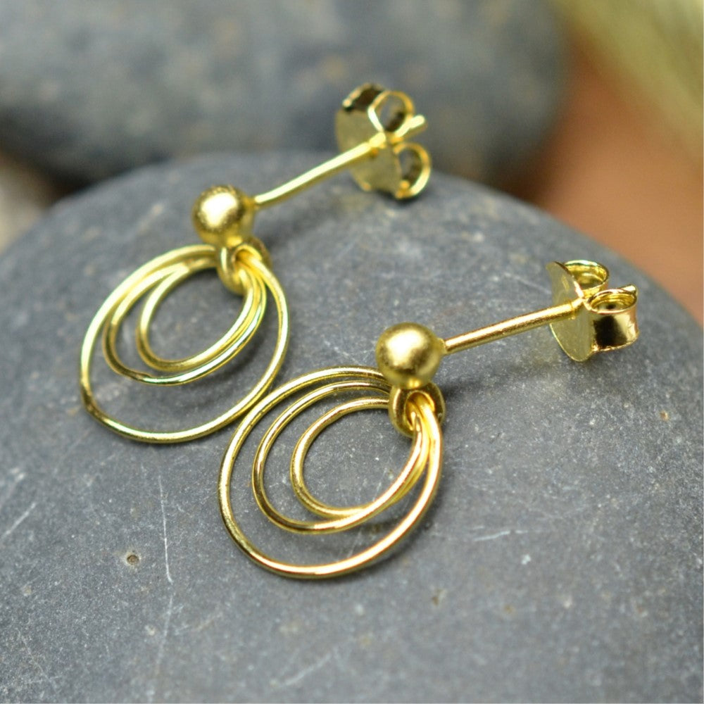 14K Gold Plated 925 Sterling Silver Round Circles Earrings