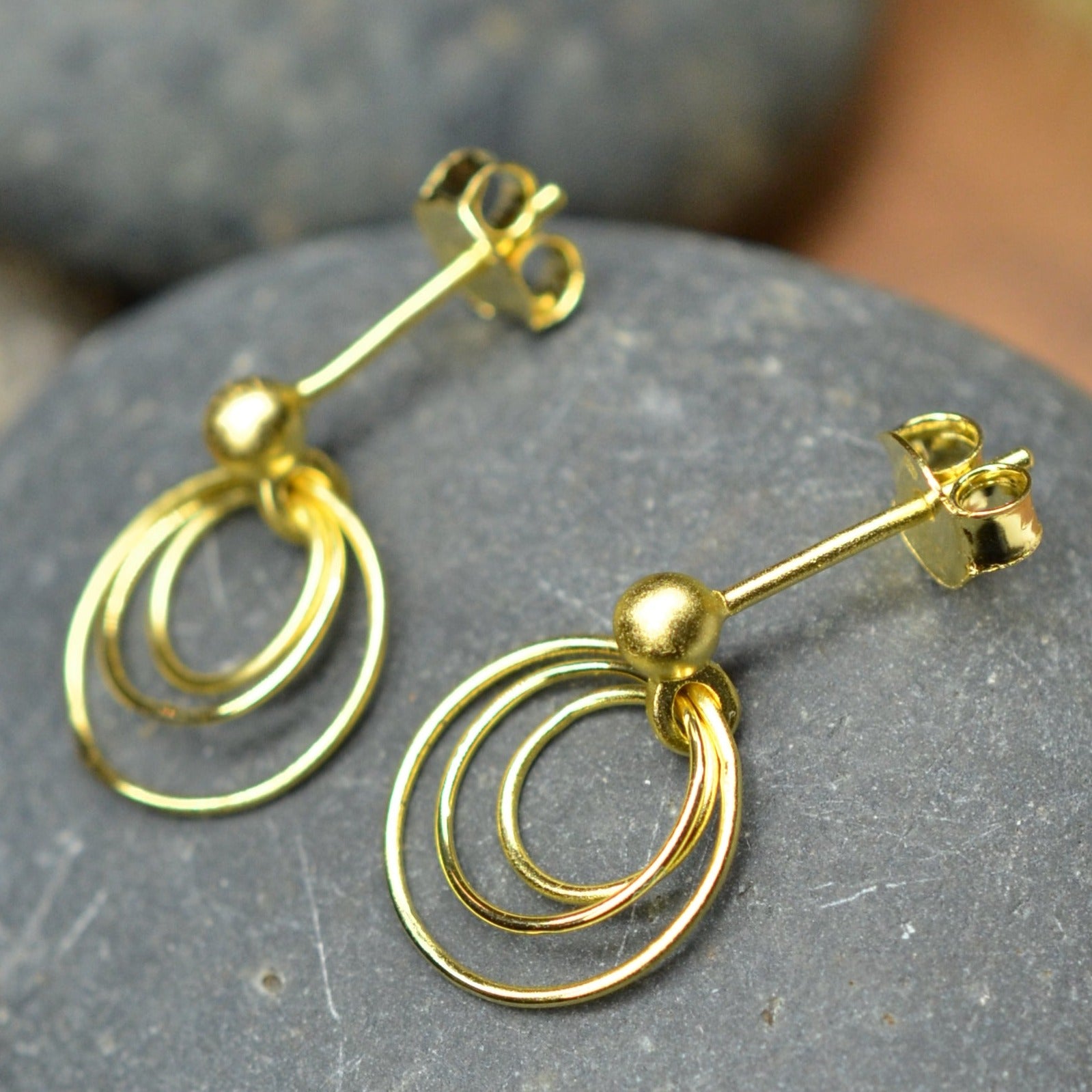 14K Gold Plated 925 Sterling Silver Round Circles Earrings