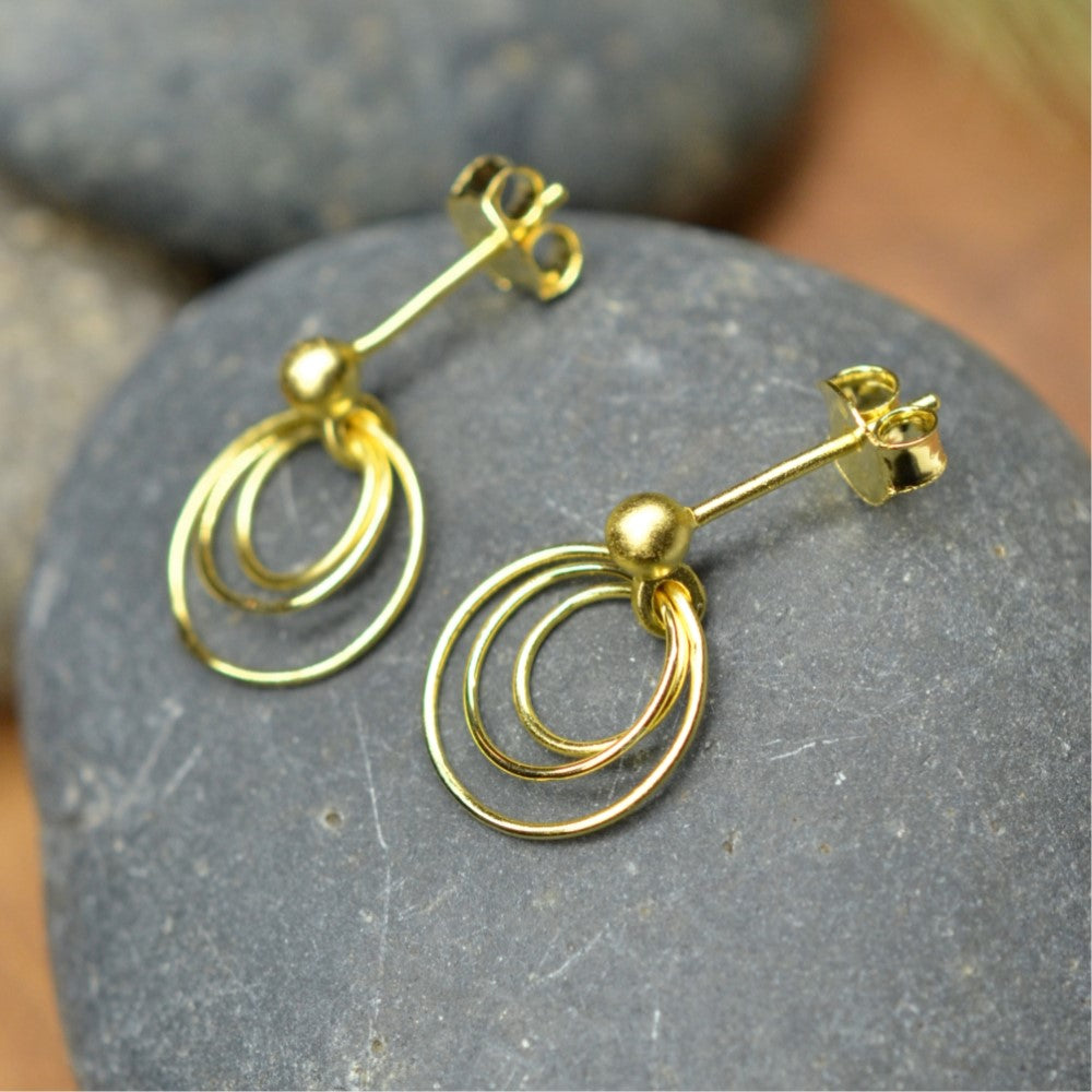 14K Gold Plated 925 Sterling Silver Round Circles Earrings