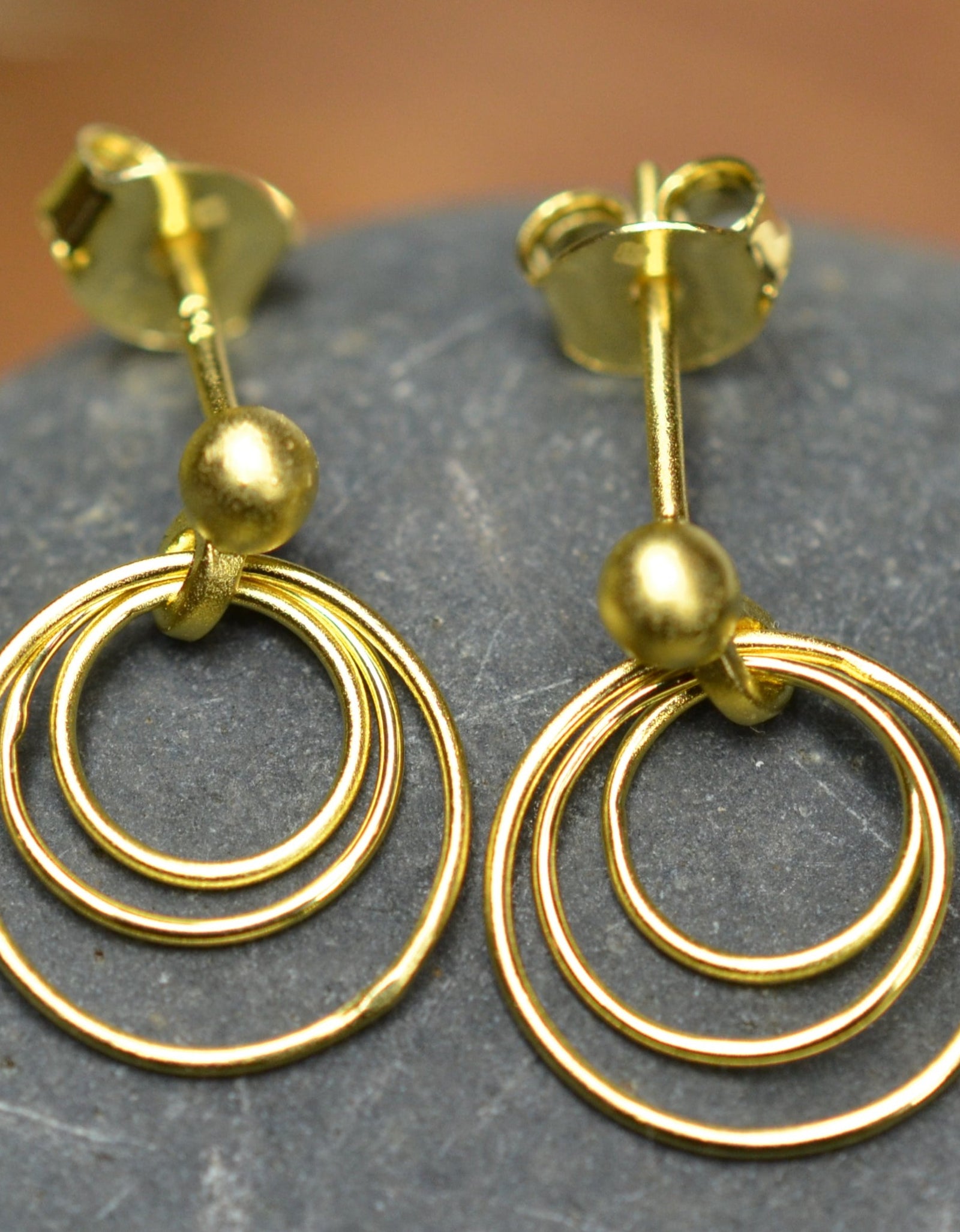 14K Gold Plated 925 Sterling Silver Round Circles Earrings