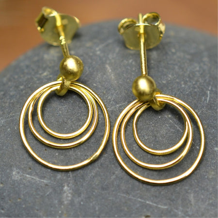 14K Gold Plated 925 Sterling Silver Round Circles Earrings