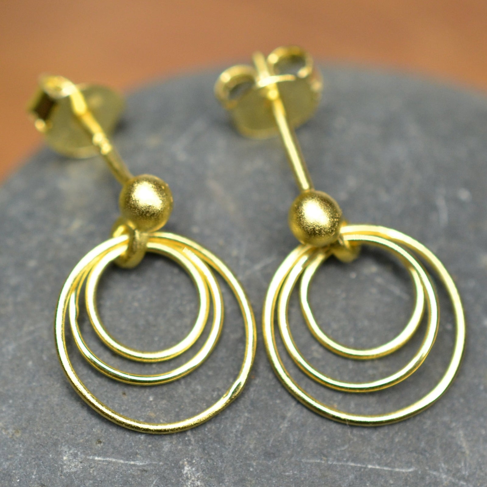 14K Gold Plated 925 Sterling Silver Round Circles Earrings