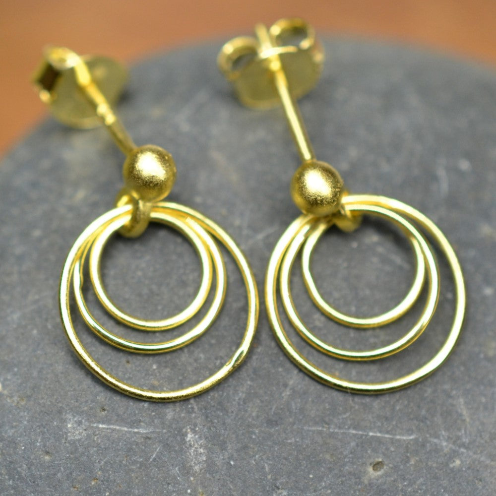 14K Gold Plated 925 Sterling Silver Round Circles Earrings